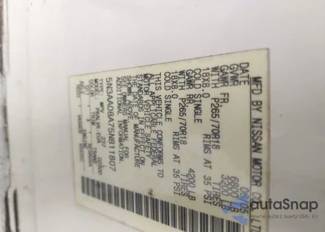 2005 Infiniti Qx56 from USA, damaged, VIN 5N3AA08A75N811807